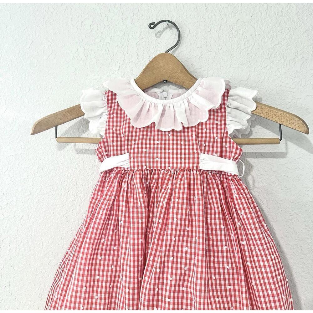 Vintage Sylvia White Toddler Girls Dress Red and White Gingham Zipper Ruffles 2T - Picture 3 of 15